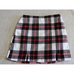 Hollister Womens Red Plaid Skirt Large Lined Academia High Rise Wool Pockets